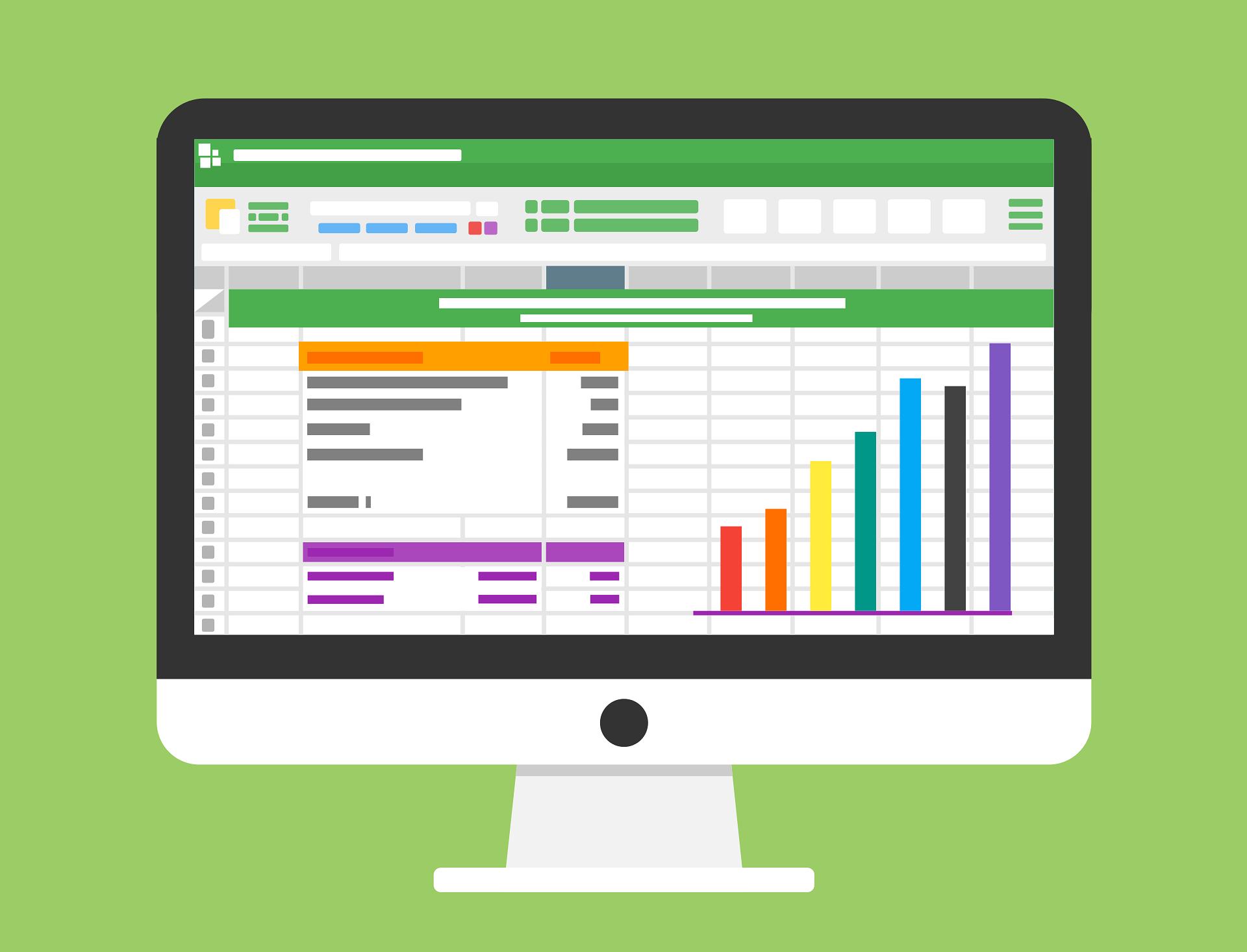 Computer screen with a spreadsheet open showing a bar graph and table.